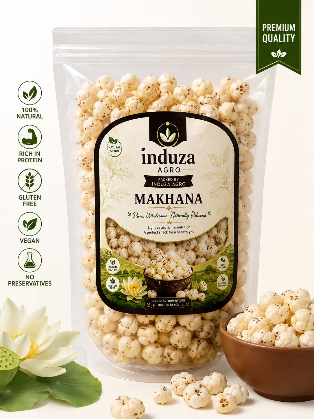 Induza Agro Premium Quality Makhana (1 kg)